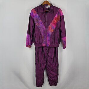 Vintage 80s Beyond Performance Tracksuit Purple Nylon Colorblock Petite L